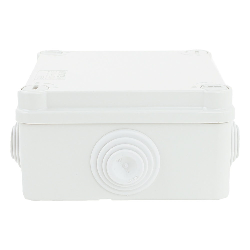 Caja Estanca de PVC Para Derivación y Conexión, 6 Entradas, Tapa con Tornillo de 1/4" de Vuelta, 100x100x50 mm (Área Interna), Uso Exterior IP55, Material que no Propaga el Fuego y Libre de Hálogenos