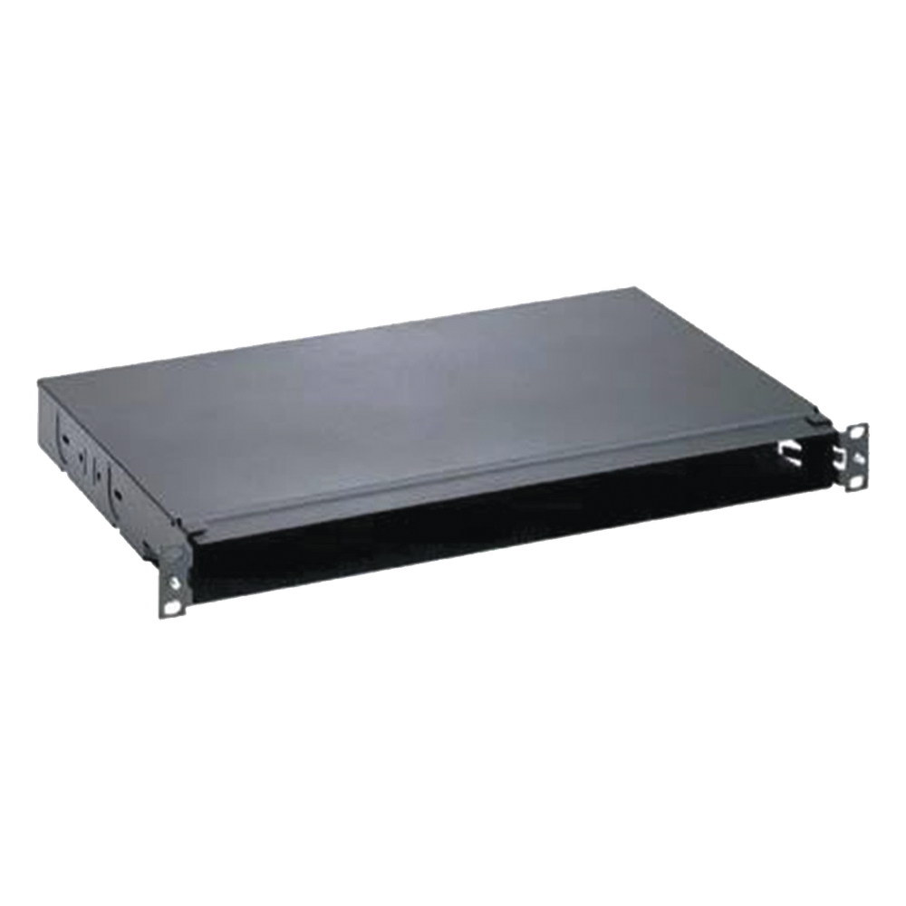 Panel de Distribución de Fibra Óptica, Acepta 4 Casetes QuickNet o Placas FAP/FMP con Panel CFAPPBL1 (No Incluido), Bandeja Fija, Hasta 96 Fibras, Color Negro, 1UR