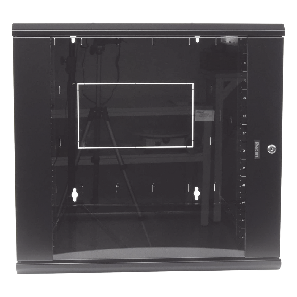 Gabinete PanZone de Montaje en Pared, de 19in, Puerta con Ventana de Seguridad, 12 UR, 762mm de Profundidad, Color Negro
