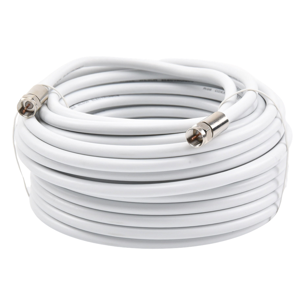 Jumper Coaxial con Cable Tipo RG-6 en Color Blanco de 15.24 Metros (50 Pies) de Longitud y Conectores F Macho en Ambos Extremos. 75 Ohm de Impedancia.