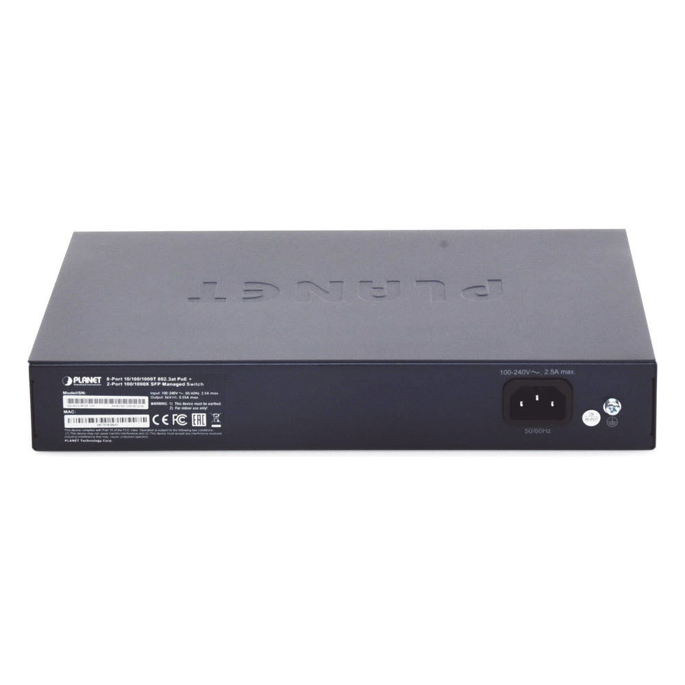 Switch Administrable Capa 2, 8 Puertos PoE 802.3af/at Gigabit, 140 W Max, 2 Puertos SFP, Modo Extendido Hasta 250 m, Soporta Administración en Nube CloudNMS ( HW Rev. 3.0 en Adelante).