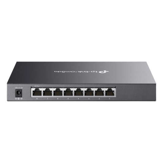 Switch Administrado Gigabit 8 Puertos / Omada SDN / 16 Gbps Capacidad Switching / Gestión Cloud y Local / VLAN / QoS / ACL / Sin Ventiladores / Montaje Pared-Escritorio
