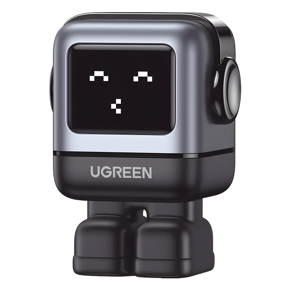 Cargador RobotGaN de 65W Serie UNO | 3 Puertos de Carga Rápida | 2 USB-C | 1 USB-A | PD 3.0 | QC 4.0 | Carga Inteligente | Tecnología GaN II | Zapato Magnético Extraíble | Carcasa Ignífuga | Pantalla LED