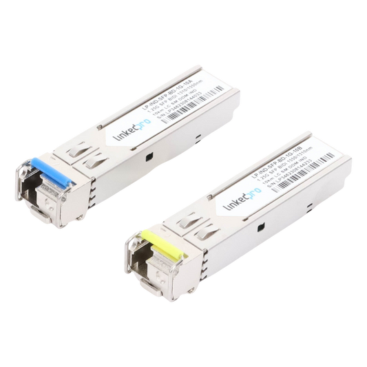 Transceptores Ópticos Industriales Bidireccionales SFP (Mini-Gbic) / Monomodo 1310 & 1550 nm / 1.25 Gbps / 1000BASE-BX / Conector LC/UPC Simplex / DDM / Hasta 10 km / 2 Piezas