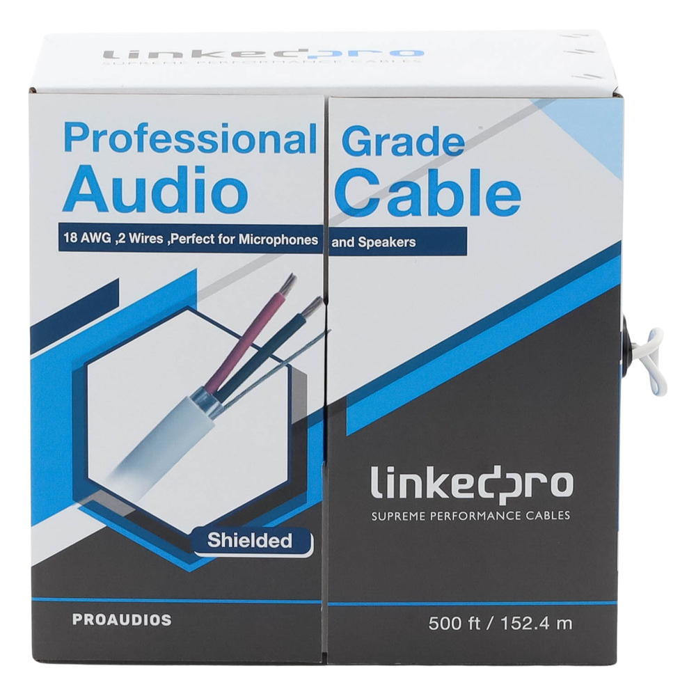 Cable para Audio Profesional Calibre 18 en 2 Hilos 100% Cobre, Blindado Perfecto para Bocinas y Micrófonos, Bobina de 152 Metros (500 Pies)