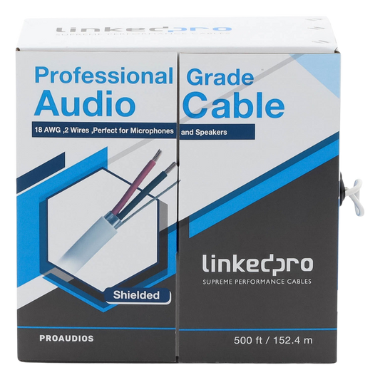 Cable para Audio Profesional Calibre 18 en 2 Hilos 100% Cobre, Blindado Perfecto para Bocinas y Micrófonos, Bobina de 152 Metros (500 Pies)