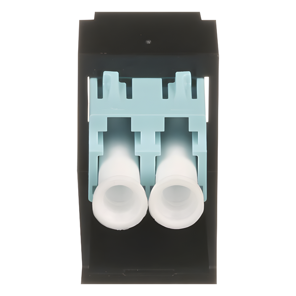 Módulo Acoplador LC Duplex, para Fibra Óptica Multimodo OM3/OM4, Tipo Mini-Com, Color Aqua