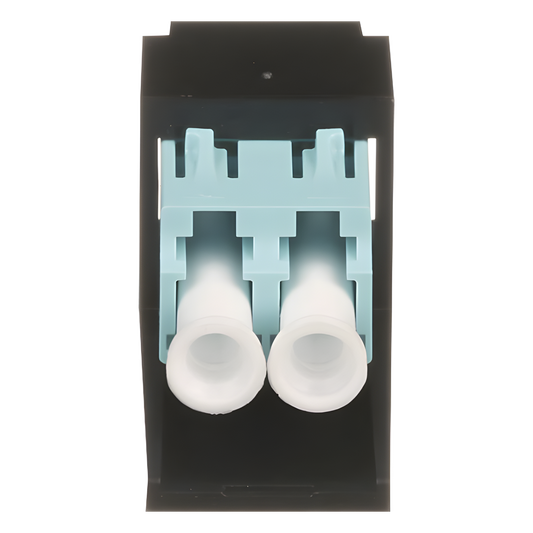 Módulo Acoplador LC Duplex, para Fibra Óptica Multimodo OM3/OM4, Tipo Mini-Com, Color Aqua