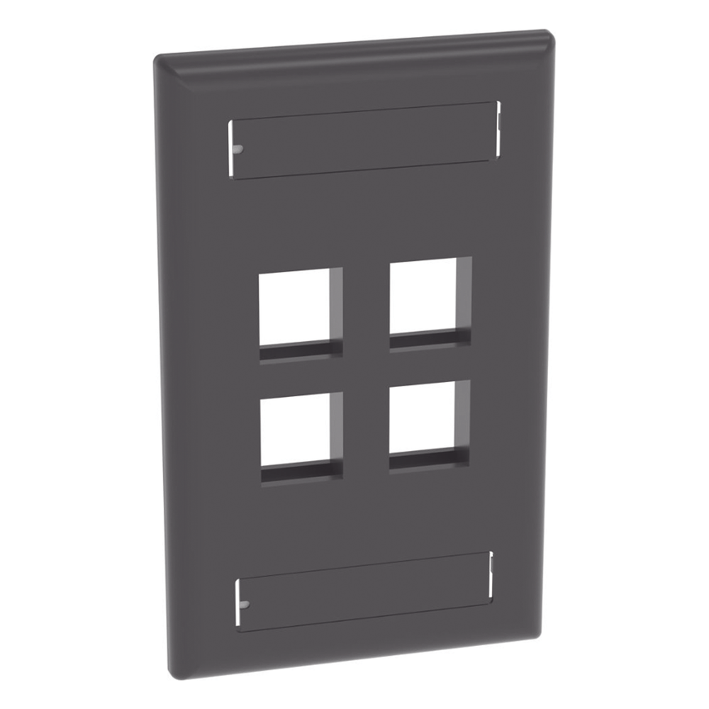 Placa de Pared Vertical, Salida Para 4 Puertos Keystone, Con Espacios Para Etiquetas, Color Negro