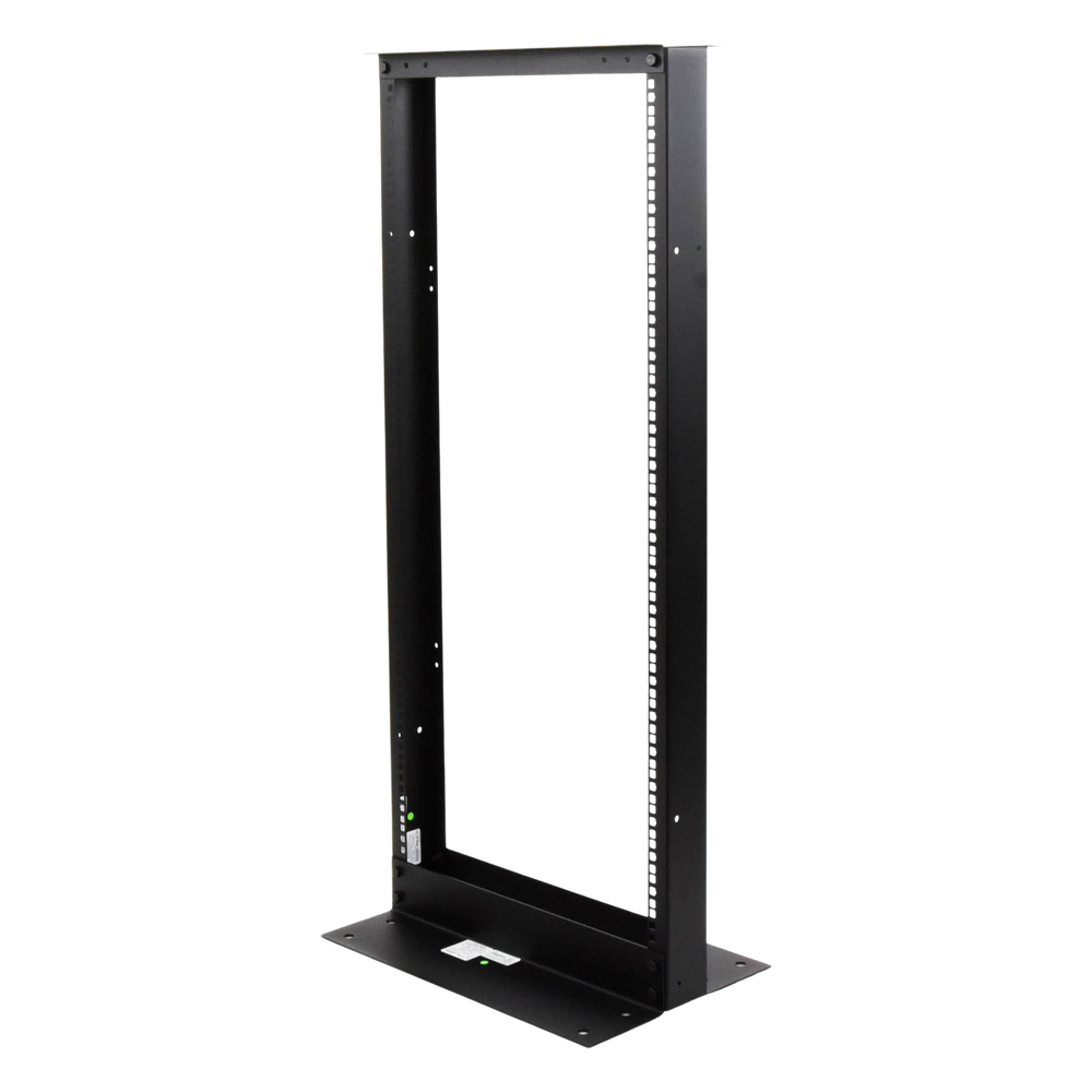 Rack de 2 Postes, Estándar 19", 24 Unidades, Fabricado en Acero, Base "L" para Anclar a Piso.