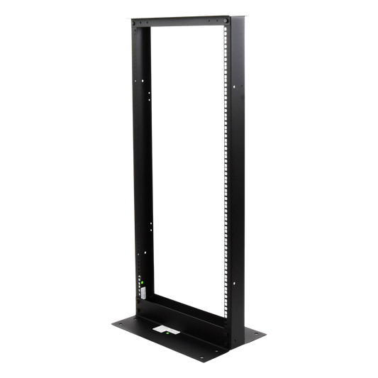 Rack de 2 Postes, Estándar 19", 24 Unidades, Fabricado en Acero, Base "L" para Anclar a Piso.