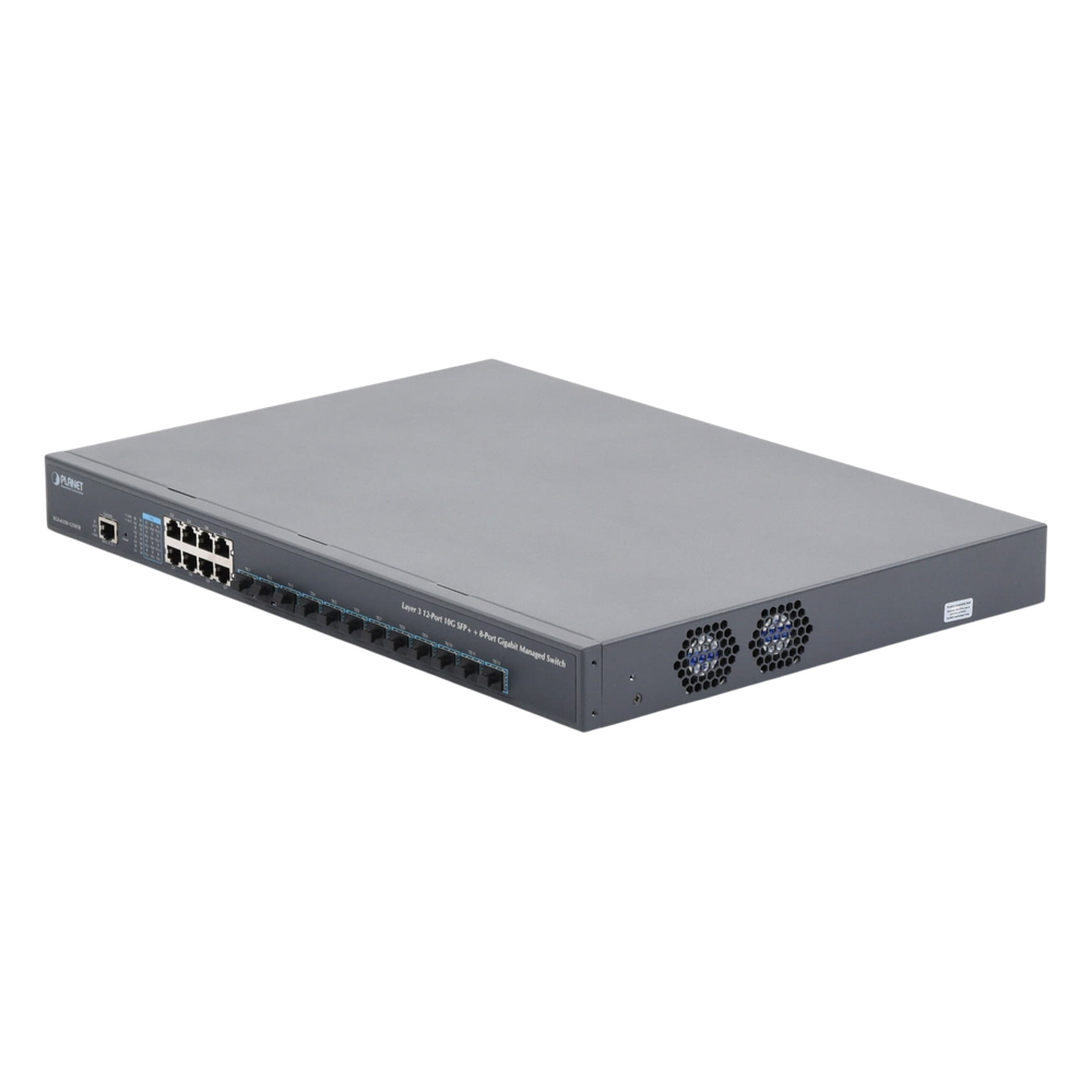 Switch Administrable Capa 3, 12 Puertos SFP de 10G, 8 Puertos 10/100/1000T, Con Alimentación Redundante (2 Fuentes de Alimentación AC).