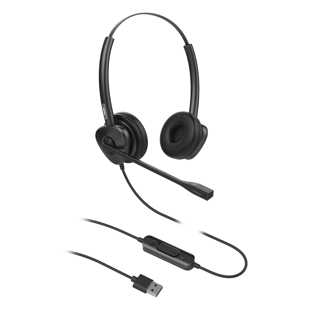 Diadema binaudal (duo) con tecnología antishock para teléfonos IP FANVIL USB con micrófono de cancelación de ruido, larga durabilidad