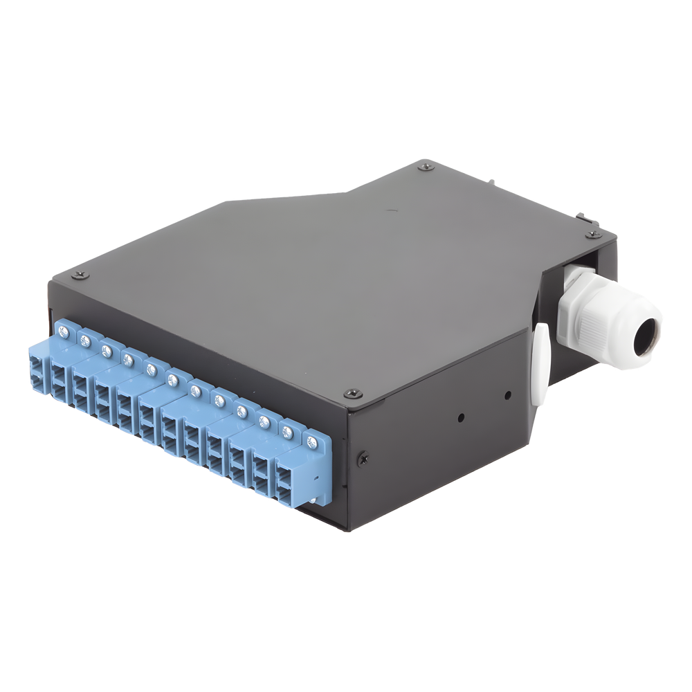 Distribuidor de Fibra Óptica Para Riel Din, 12 Acopladores LC/UPC Duplex Monomodo con Charola de Empalme
