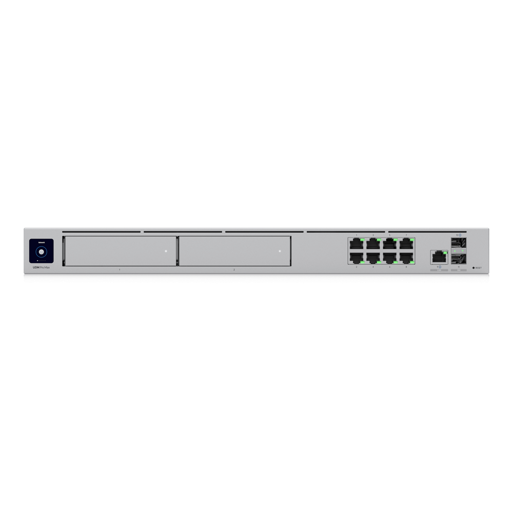 UniFi Dream Machine Pro Max – Cloud Gateway Empresarial con Soporte para 150 Dispositivos y 2000 Clientes, 5 Gbps de Ruteo con IDS/IPS, 2 Bahías para HDD 3.5”, SSD Interno de 128 GB, Failover, Balanceo de Carga y VPN/SD-WAN