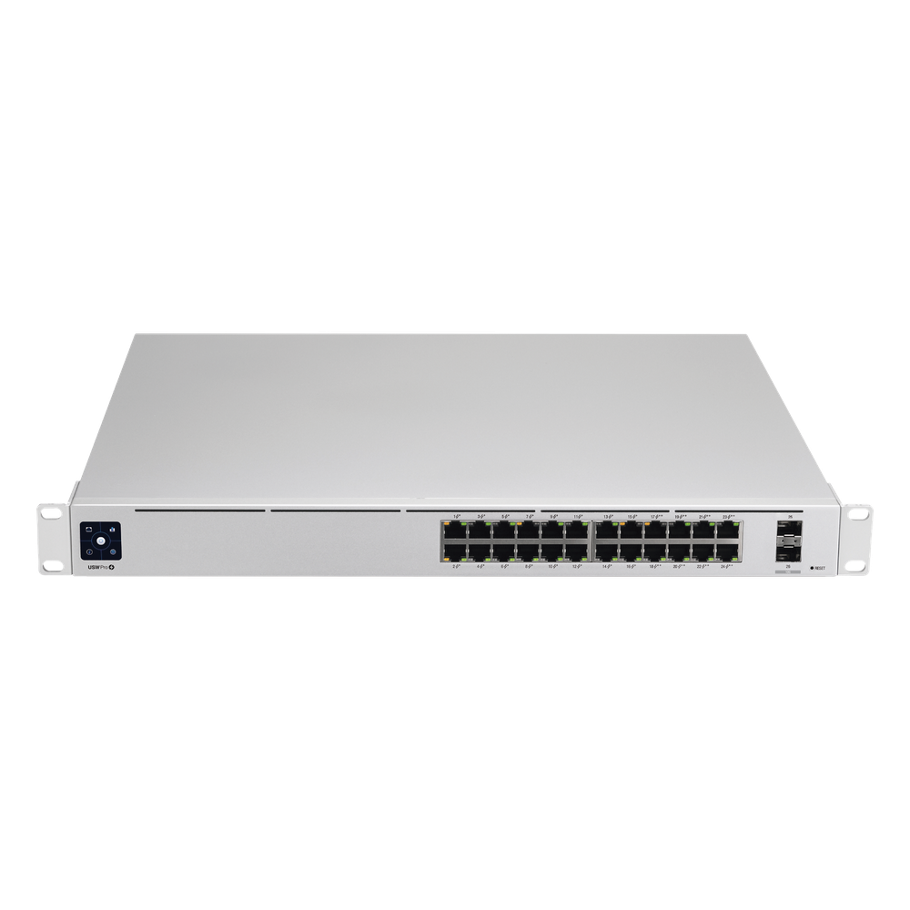 UniFi Switch USW-Pro-24-POE Gen2, con funciones capa 3, de 24 puertos PoE 802.3at/bt + 2 puertos 1/10G SFP+, 400W, pantalla informativa