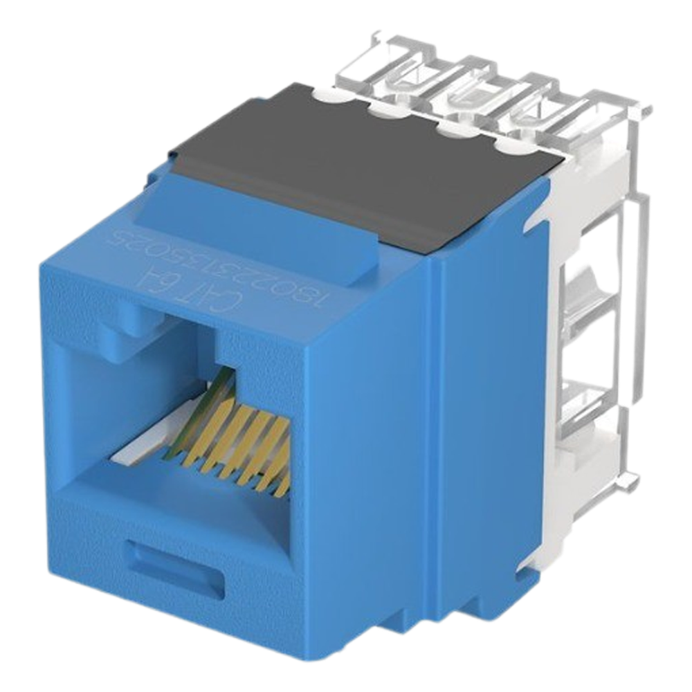 Conector Jack Estilo 110 (de Impacto), Tipo Keystone, Categoría 6A, de 8 Posiciones y 8 Cables, Color Azul