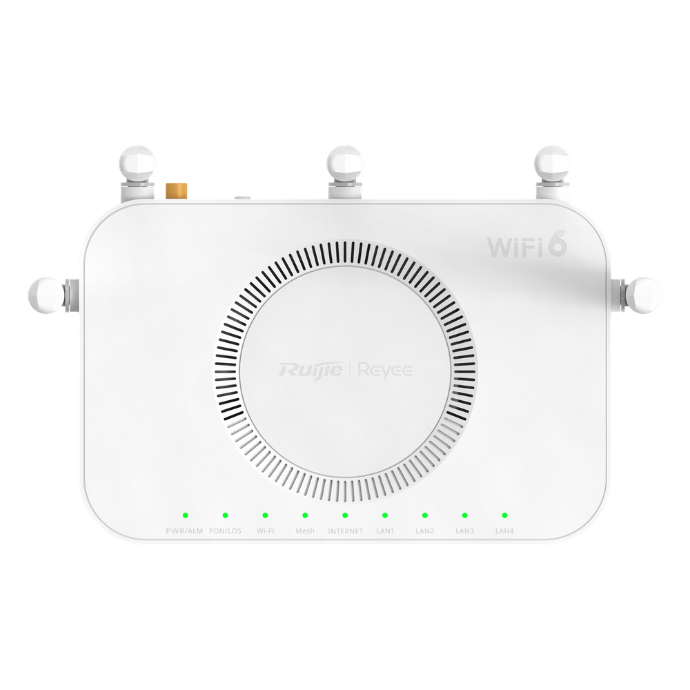 Router ONU GPON/EPON Wi-Fi 6 / 3000 Mbps (2.4 GHz + 5 GHz) / Puerto PON SC/UPC / 4 Puertos Gigabit LAN/WAN / Puerto USB 2.0 / 5 Antenas Externas / Mesh / 192 Clientes