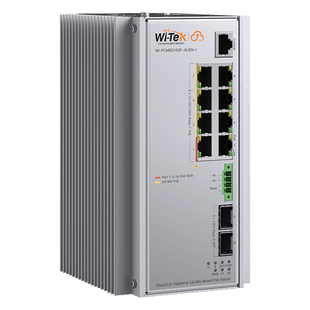 Switch Industrial Administrable Gigabit con 2 Puertos PoE bt + 6 Puertos PoE af/at o 24 V Pasivo + 2 SFP Gigabit, 240 W