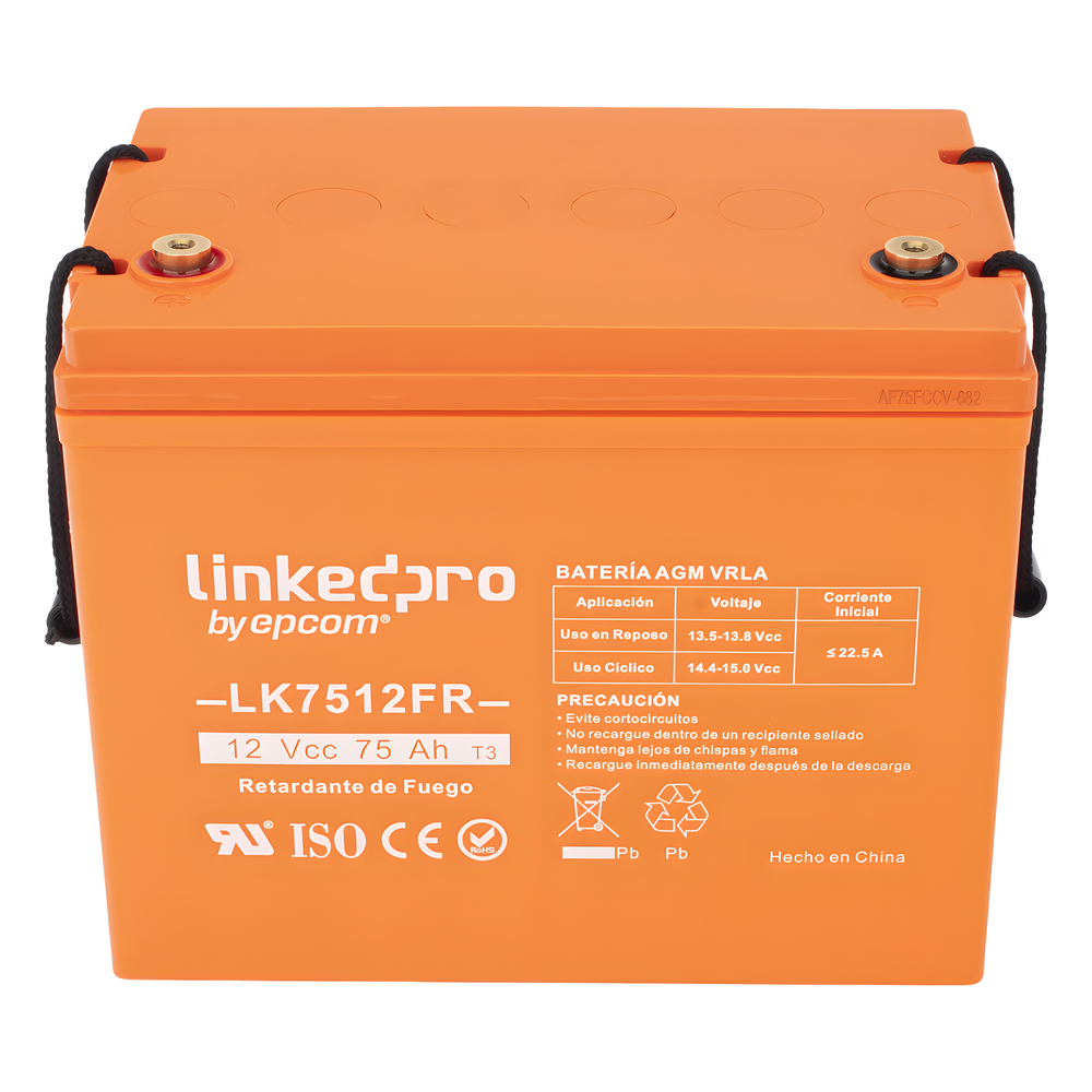 Batería de respaldo 12 V | 75 Ah | AGM | Certificada UL94-V0 Retardante a la Flama | Especial para Seguridad Electrónica | UPS  | Sistemas de Emergencia | Vida útil 5 años | Terminales T3