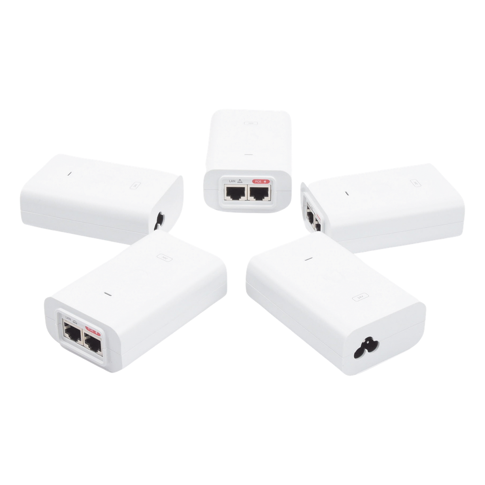 5 Unidades del Adaptador PoE Ubiquiti de 24 VDC, 1.0 A con puerto Gigabit, color blanco