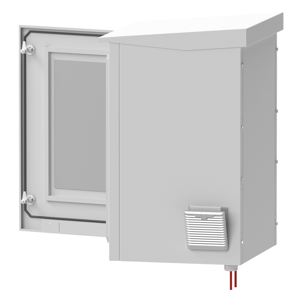 Gabinete de Exterior con Rack de 19" de 16U con Ventiladores y Termostato, Se envía el Gabinete Armado. (Montaje a poste o torre se vende por separado).