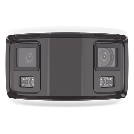 [FlexVu] [PROTECCIÓN ACTIVA] Bala IP Panorámica 8 Megapixel (4K) / 2 Lentes 4 mm (180°) / Imagen a Color 24/7 (ColorVu) / PoE / WDR 130° / IP67 / ACUSENSE / Luz Estroboscópica y Alarma Audible / 40 mts Luz Blanca / Micro SD