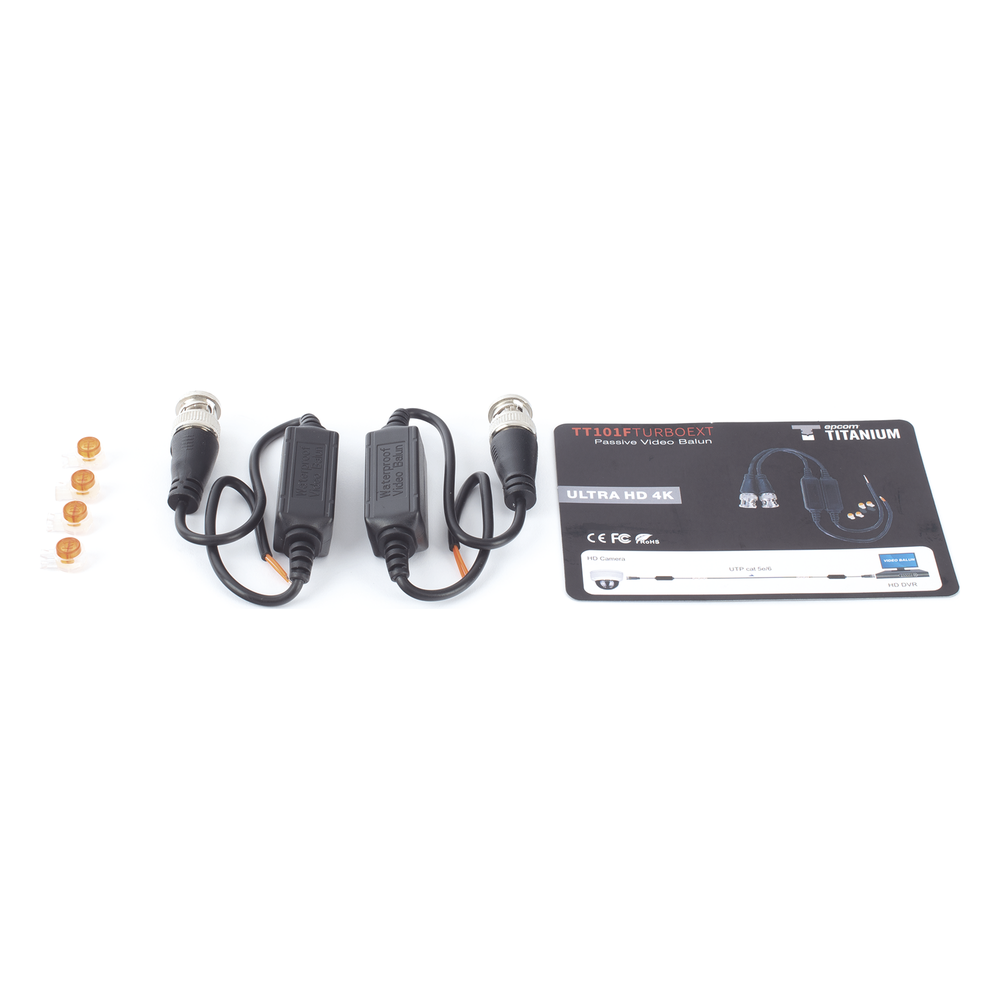 Kit de Transceptores (Baluns) para EXTERIOR TurboHD Hasta 4K HD-TVI / HD-CVI / AHD / CVBS / COAXITRON / AUDIO POR COAXITRON  / Menu OSD / CONECTORES 100% COBRE / Con Cable RF Blindado. Distancia de hasta 200 m en 4K. Calidad PREMIUM