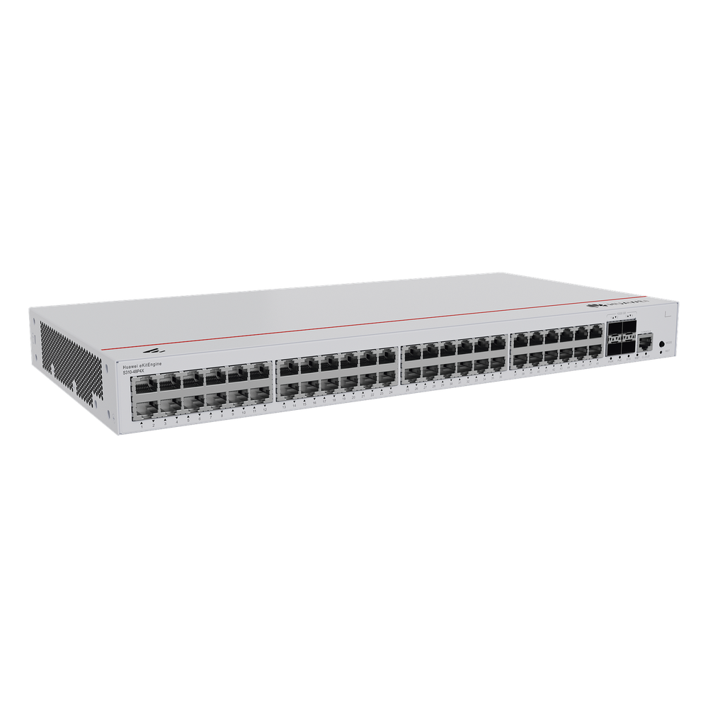 Switch de Distribución/Core Gigabit Administrable PoE Capa 3 / 48 puertos 10/100/1000 Mbps (PoE) / 4 Puertos 10GE SFP+ Uplink / ERPS / Rutas Estáticas / iStack / PoE Perpetuo / 380W / Administración Nube Gratis