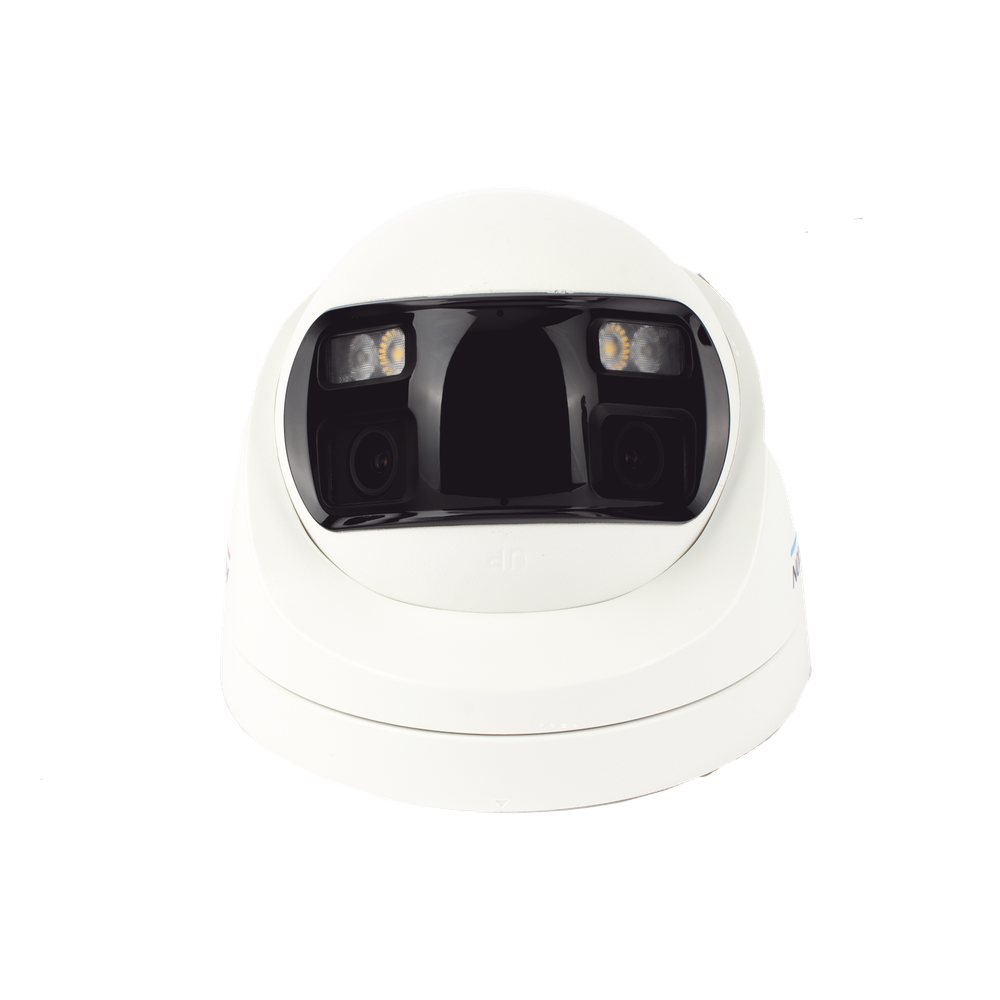 [ColorVu + Panoramica + Dual Light] Turret TURBOHD 3K (5 Megapixel) / Micrófono Integrado / Visión 180° / Imagen a Color 24/7 / 40 mts Luz Blanca + 40 mts IR / Exterior IP67 / WDR