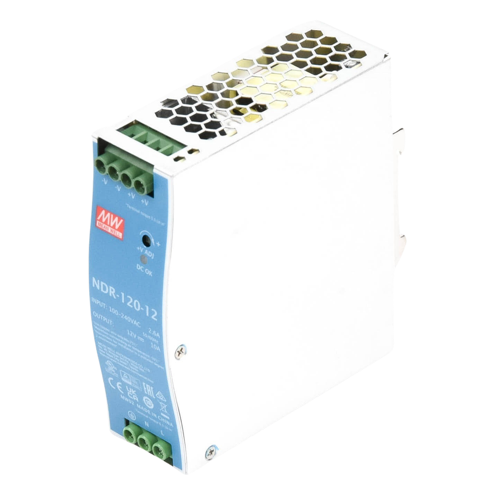 Fuente de poder industrial de 120 W, salida 12 Vcc, entrada 90~264 VCA, para montaje en riel DIN,