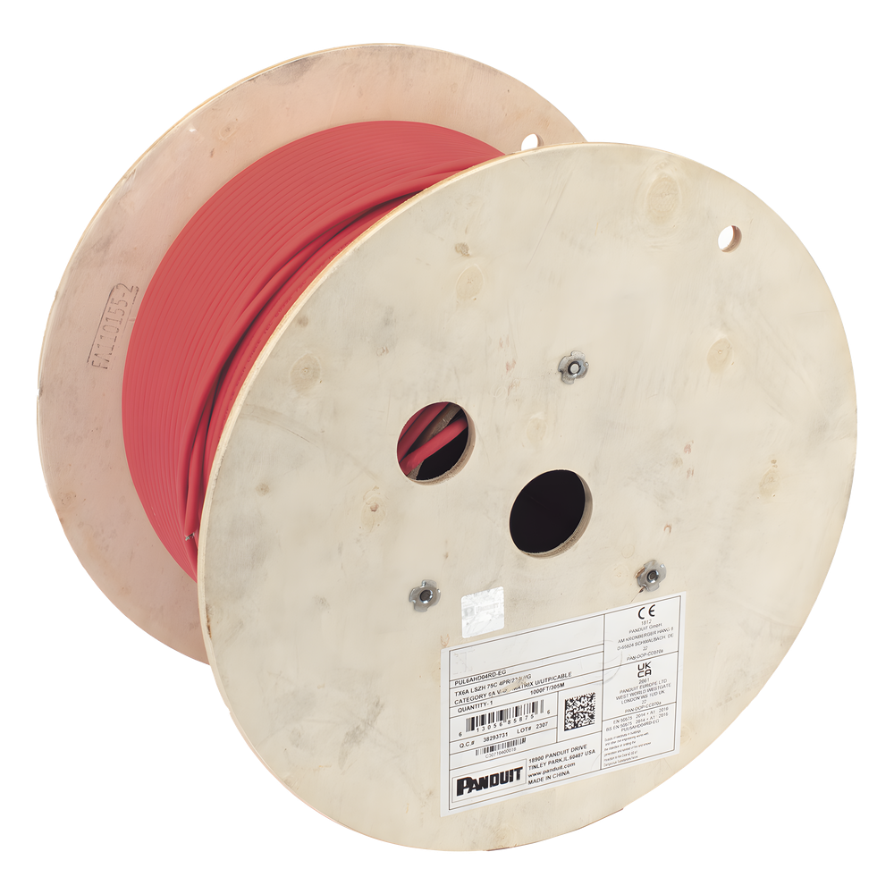 Bobina de Cable UTP de 4 Pares, Vari-MaTriX, Cat6A, 23 AWG, LSZH (Libre de Gases Tóxicos), Color Rojo, 305 Metros (1000 Pies)