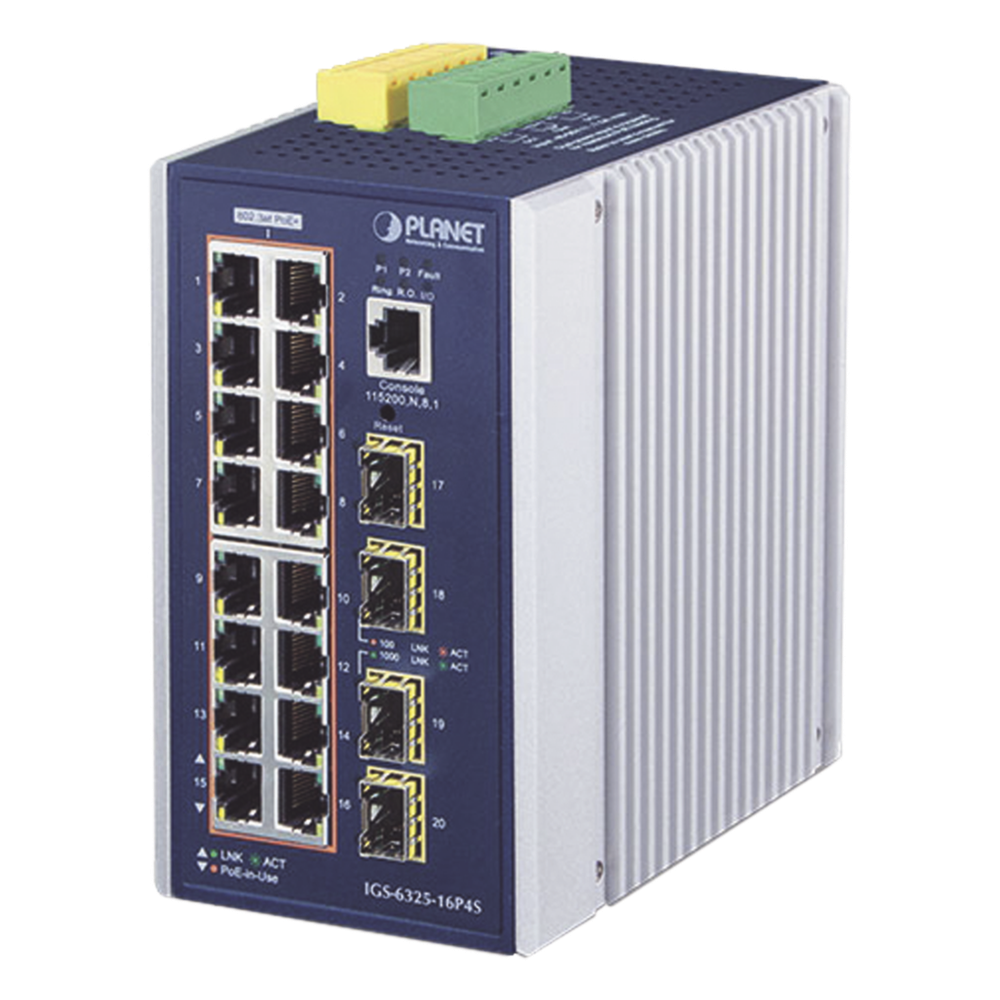 Switch Industrial Capa 3, 16 Puertos 10/100/1000T 802.3 AT POE +, 4 Puertos 1G / 2.5G SFP