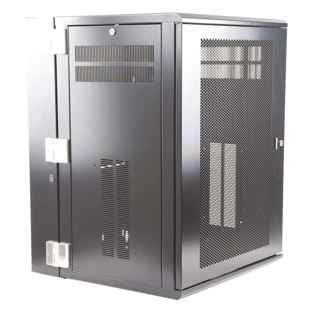 Gabinete PanZone de Montaje en Pared, de 19in, Puerta Ventilada, 18 UR, 635mm de Profundidad, Color Negro