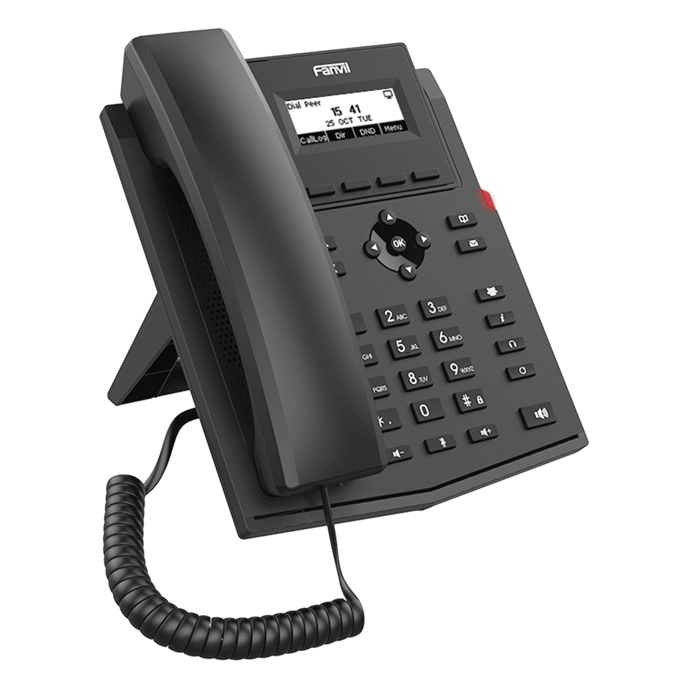 Teléfono IP / 2 Líneas SIP / Pantalla LCD 2.3" 132x64 / Audio HD G.722 y Opus / Conferencia 6 Vías / PoE 802.3af / Puertos Ethernet Duales 10/100 / Soporte EHS