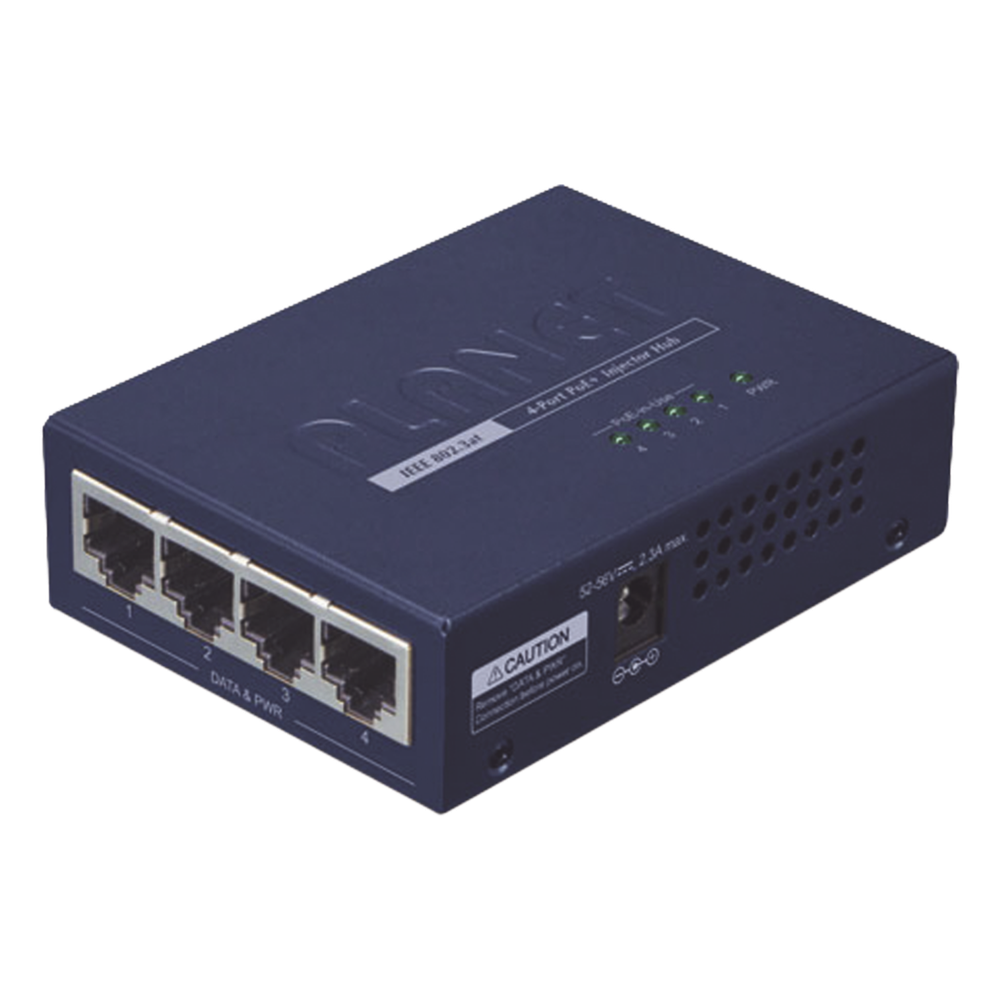 Inyector High PoE, de 4 Puertos Gigabit de Entrada, 4 Puertos PoE 802.3af/at Gigabit de Salida Para Cada Puerto, Hasta 30 W por interfaz