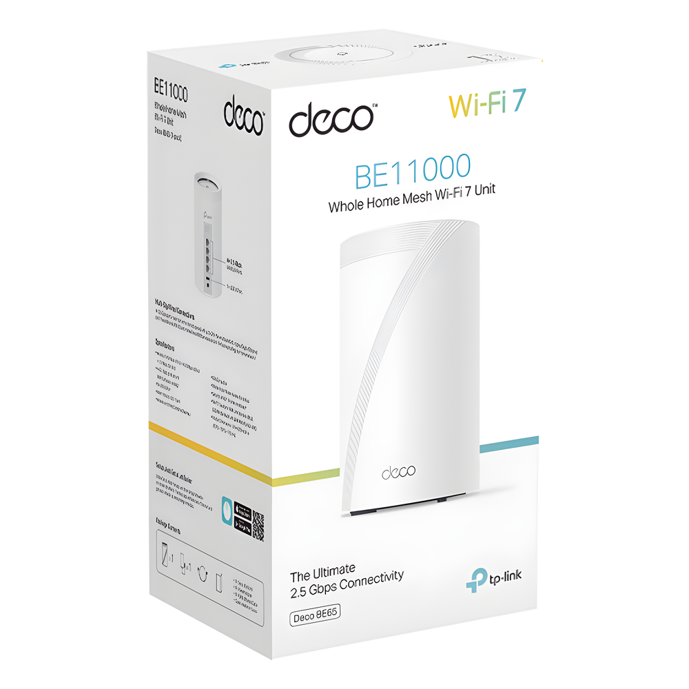 Router Inalámbrico MESH Interior para Hogar / Triple Banda Wi-Fi 7 BE9300 Mbps / 2 Puerto 2.5 Gigabit WAN/LAN / 4 Antenas Internas / Operación Multi-Link MLO / Administración Mediante la App Deco (iOS, Android) / HomeShield