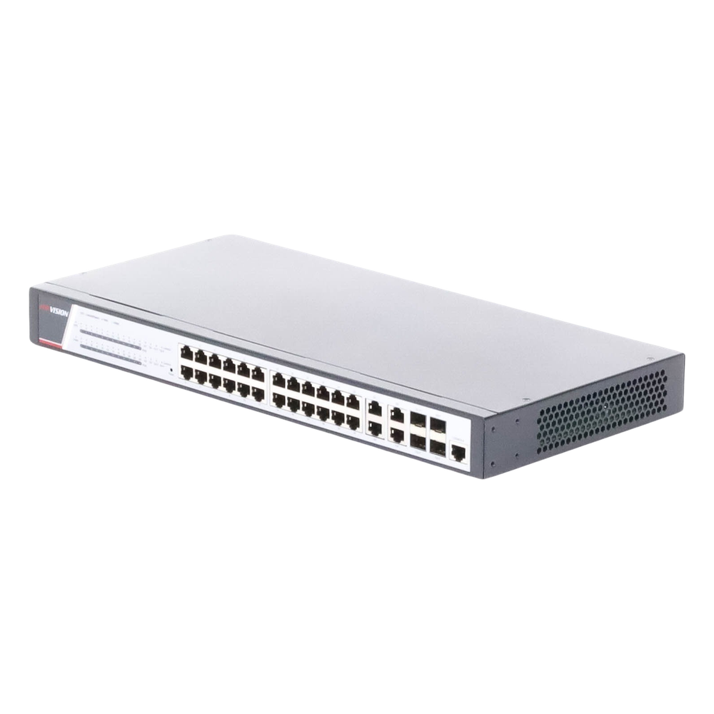 Switch Gigabit PoE+ / Administrable / 24 Puertos 1000 Mbps PoE+ / 4 Puertos 1000 Mbps + 4 Puertos SFP de Uplink / 370 Watts / Soporta IGMP