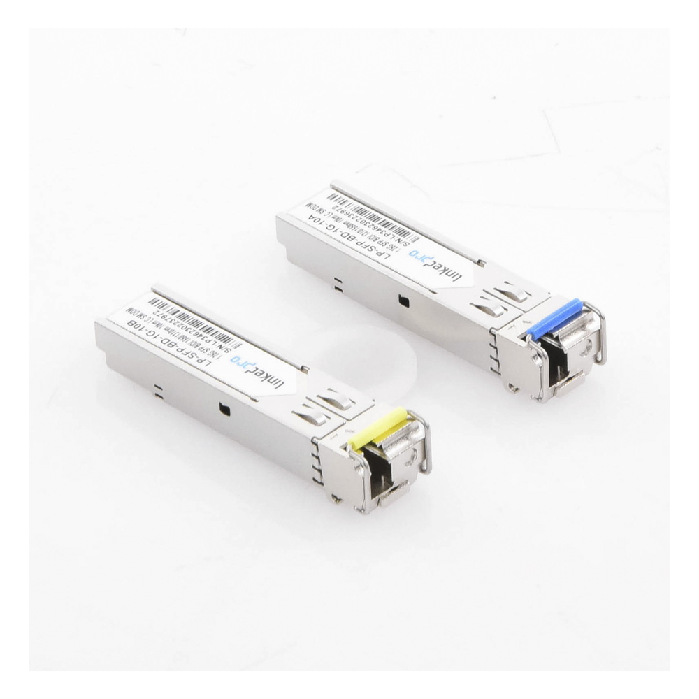 Transceptores Ópticos Bidireccionales SFP (Mini-Gbic) / Monomodo 1310 & 1550 nm / 1.25 Gbps / 1000BASE-BX / Conector LC/UPC Simplex / DDM / Hasta 10 km / 2 Piezas