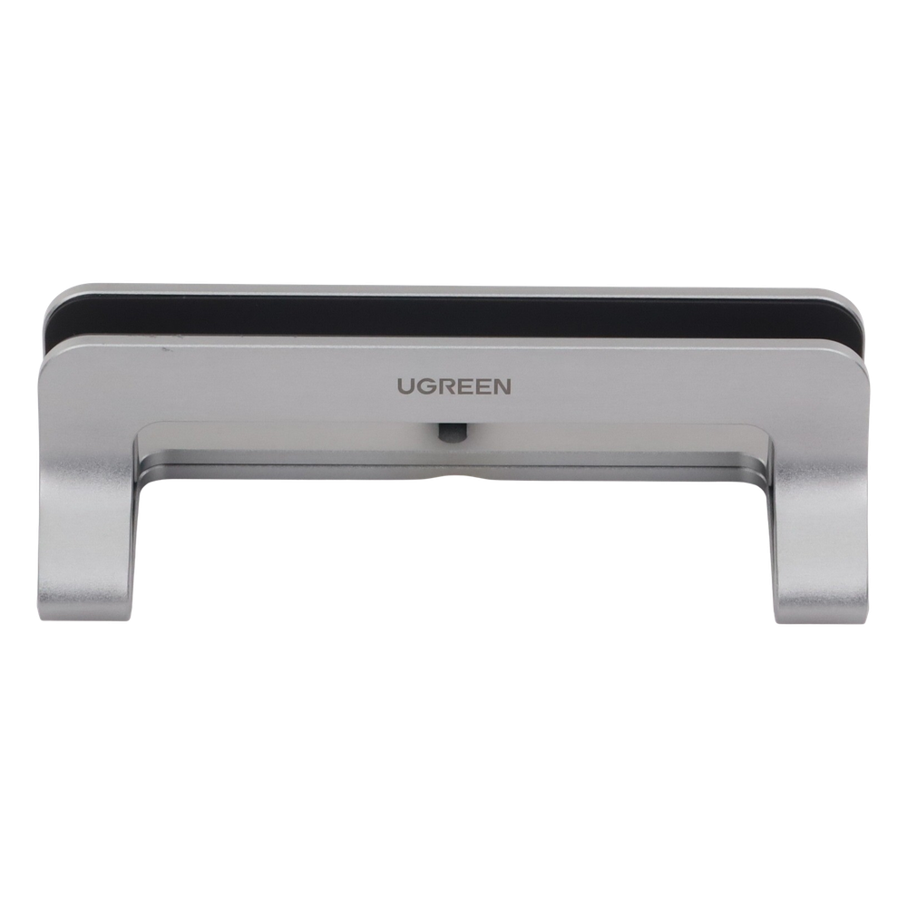 Soporte Vertical para Laptop / Adecuado para escritorio / Anchura Ajustable (12-26mm) / Amplia compatibilidad / Anti-Arañazos / Anti-Deslizante /Ajustable Mediante Tornillos / Color Plata / Aluminio + Silicona