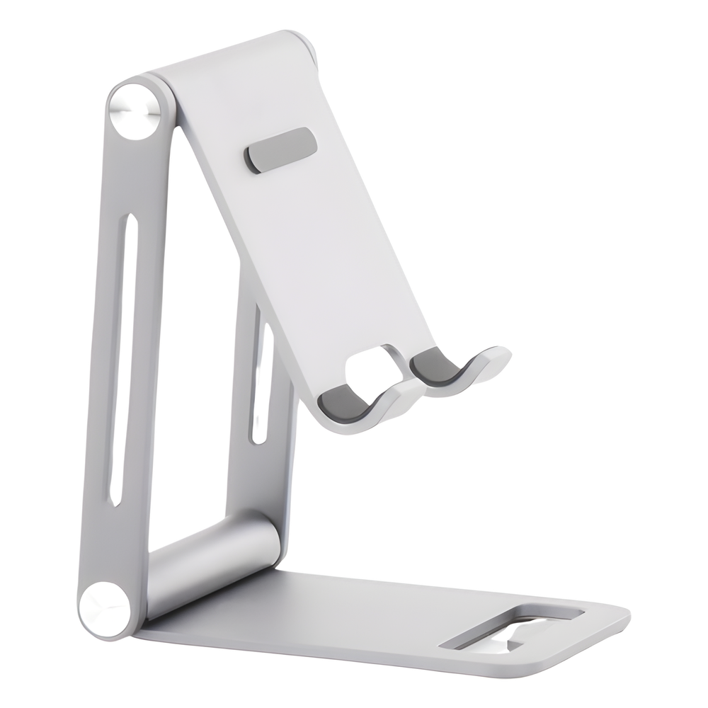 Soporte para Teléfono Celular de Aluminio | Angulo Ajustable | Amplia Compatibilidad con dispositivos de 4.7'' a 7.9'' | Antideslizante | Antiarañazos | Plegable | Color Gris.