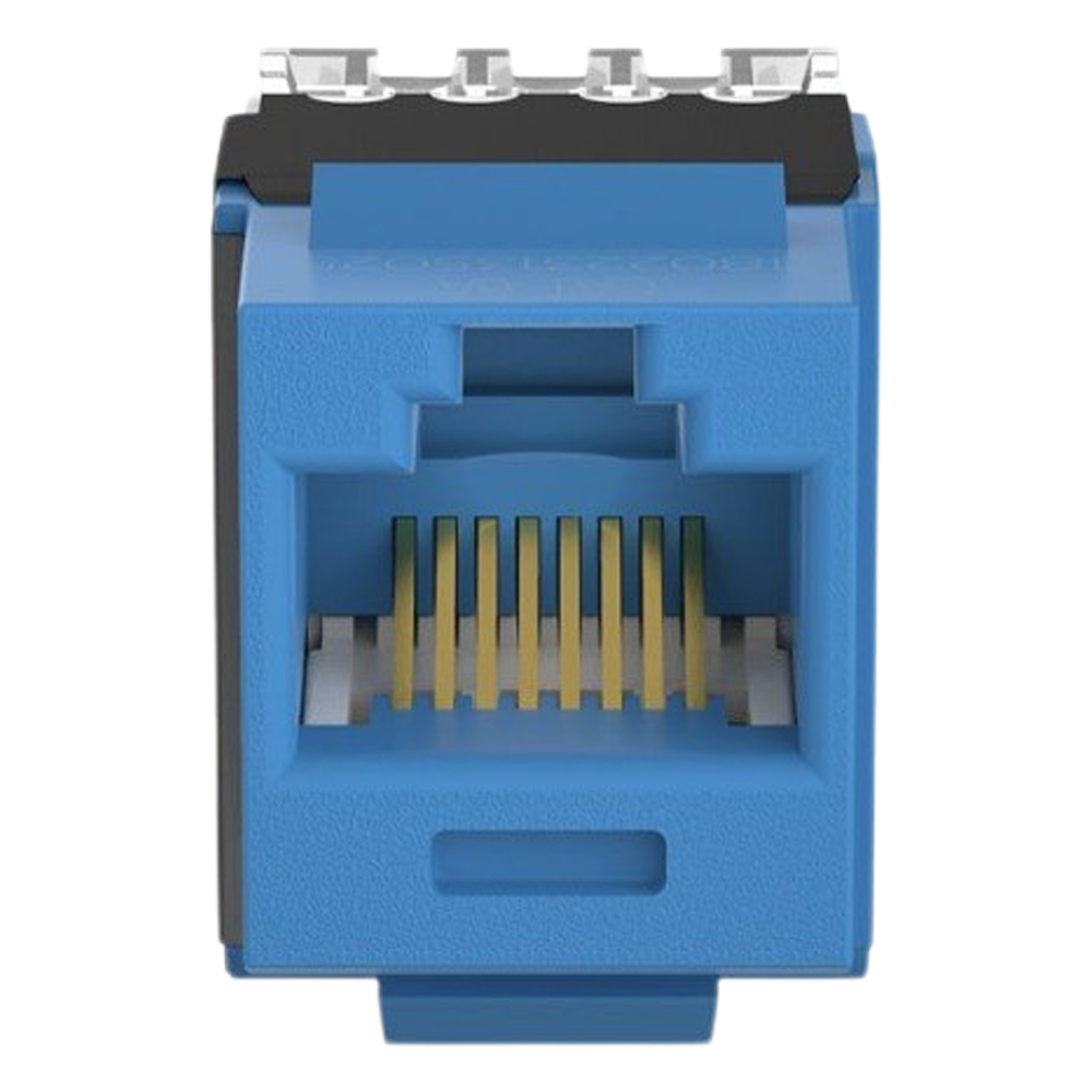 Conector Jack Estilo 110 (de Impacto), Tipo Keystone, Categoría 6A, de 8 Posiciones y 8 Cables, Color Azul
