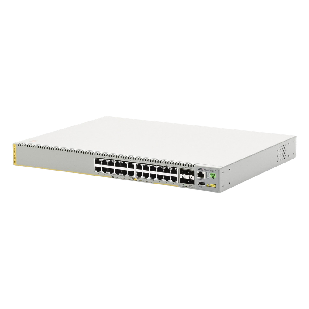 Switch inteligente de distribución o core, Stackeable, Capa 3, 24 x 1000 Mbps + 4 x SFP+ 10 G, Doble fuente de alimentación redundante