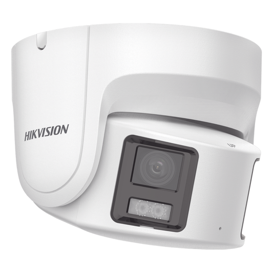 [PROTECCIÓN ACTIVA] Turret IP Panorámica 8 Megapíxel / 2 Lentes 4 mm (180°) / Imagen a Color 24/7 (ColorVu) / PoE / WDR 130° / IP67 / ACUSENSE / Luz Estroboscópica y Alarma Audible / 30 mts Luz Blanca / Micro SD