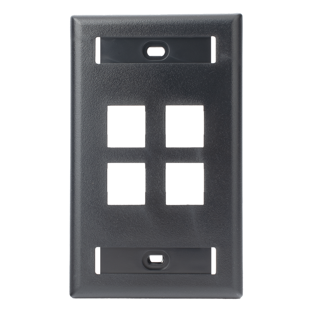 Placa de Pared Vertical, Salida Para 4 Puertos Keystone, Con Espacios Para Etiquetas, Color Negro