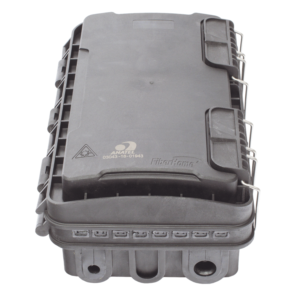 Caja de Distribución de Fibra Óptica para 24 Empalmes, con 8 acopladores SC/APC simplex, Exterior IP65, Color Negro
