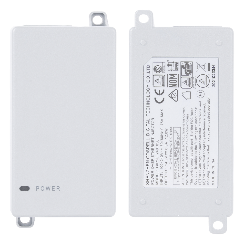Inyector PoE Pasivo Gigabit de pared para C5x, C5c,  de Mimosa, Voltaje de salida  24Vcc.