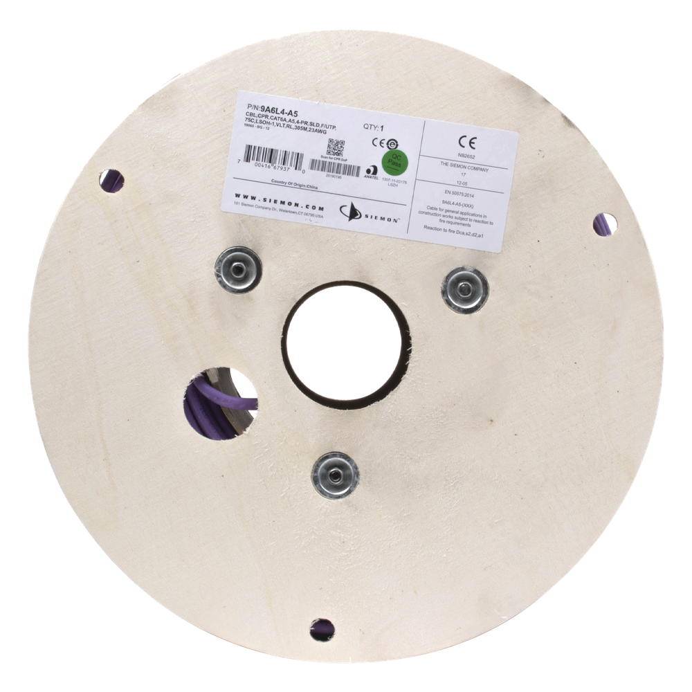 Bobina de Cable Blindado F/UTP de 4 Pares, Z-MAX, Cat6A, Soporte de Aplicaciones 10GBase-T, LS0H (Libre de Gases Toxicos), Color Violeta, 305 Metros (1000 Pies)