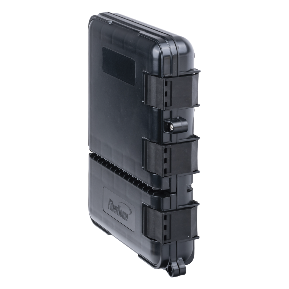Caja de Distribución de Fibra Óptica para 24 Empalmes, con 8 Acopladores SC/APC Simplex, Exterior IP55, Color Negro