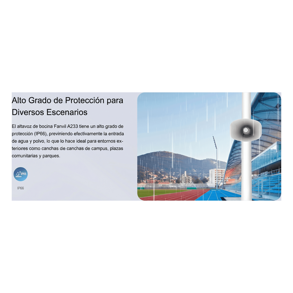 Altavoz SIP IP para Voceo y Paging / 2 Líneas SIP / Potencia 30W / IP66 Exterior / Alimentación PoE / Compatible con Conmutadores SIP / Montaje en Pared